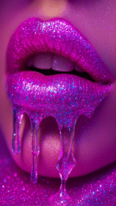 Glossy pink glitter lips
