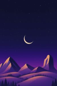 moon and purple mountains minimal nature wallpaper