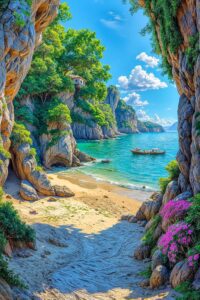 tropical sea beach and green trees nature wallpaper