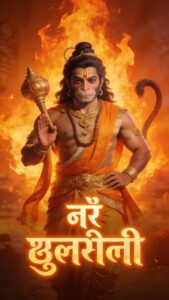 Bold devotional Jai Hanuman poster wallpaper