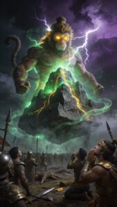 Hanuman fighting demon epic scene wallpaper