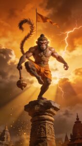 Hanuman standing on mountain powerful pose