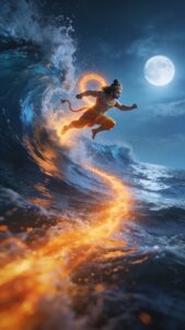 Flying Hanuman under moonlight wallpaper