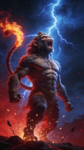 Hanuman Rudra angry avatar red fire wallpaper