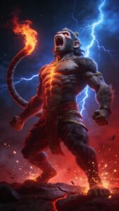 Lord Hanuman roaring fire power wallpaper