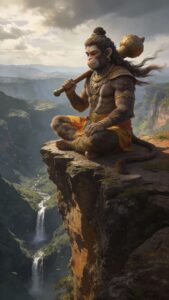 Hanuman sitting on rock devotion wallpaper