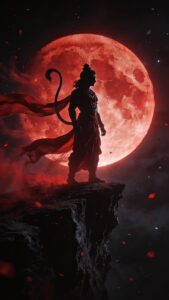 Red moon silhouette Hanuman wallpaper