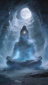 Mahadev meditating moonlight on mountain wallpaper