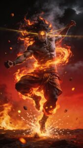 Powerful Mahadev pose with fire aura wallpaper