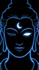 Pure black neon Shiva outline art wallpaper