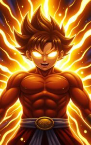 anime blazing fire power muscular warrior wallpaper