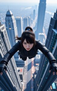 anime warrior character standing city sci-fi wallpaper