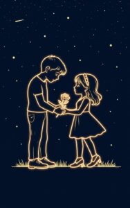 Couple standing near stars – romantic sky wallpaper