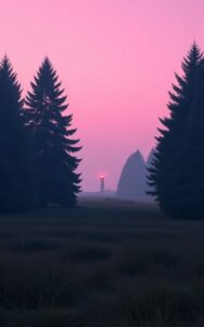 nature iPhone wallpaper – pine forest pink sunrise lighthouse 