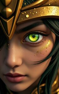 anime girl close-up green cyberpunk eyes 4k wallpaper
