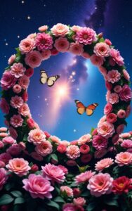 iphone fantasy flower wallpaper – pink flower ring with butterflies and stars 