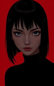 anime serious girl red background portrait