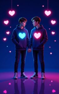 Couple under moon glowing tree wallpaper