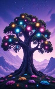 iphone fantasy flower wallpaper – glowing neon magic tree 