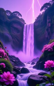 iphone nature flower wallpaper – purple waterfall with lightning 