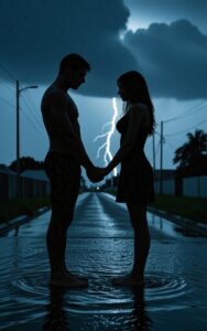 Romantic dancing couple fire heart wallpaper