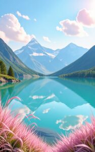 iphone nature wallpaper – turquoise lake with pink grass 