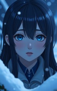 anime girl black hoodie night snow wallpaper