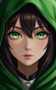 Girl glowing neon green eyes art