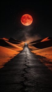 Black narrow ocean red moon wallpaper