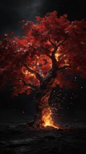 Black single tree red moon wallpaper