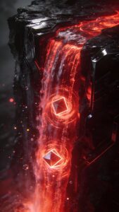 Red digital waterfall glowing wallpaper