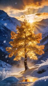 Golden tree glowing black background wallpaper