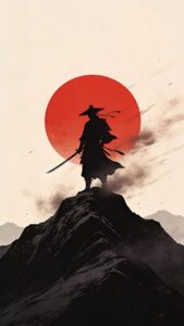 Lone samurai silhouette red moon wallpaper