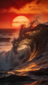 Oversized ocean fire waves wallpaper