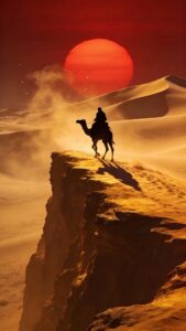 Samurai silhouette on cliff wallpaper