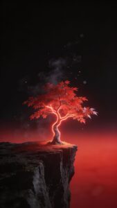 Single glowing red tree wallpaper
