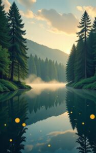 Serene green landscape with misty background nature wallpaper