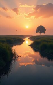 Misty hills calm nature scenery