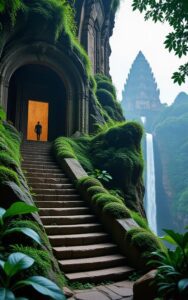 Tranquil green valley nature background