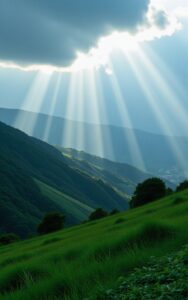Green hills and open sky creating peaceful nature background