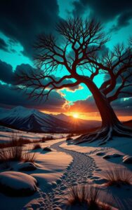 Fantasy glowing tree landscape wallpaper